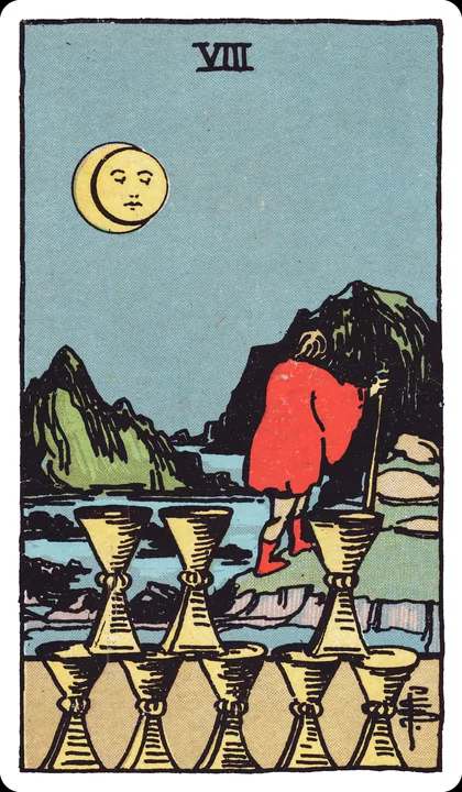 Lá bài Tám Cốc (Eight of Cups) trong bộ Rider-Waite-Smith