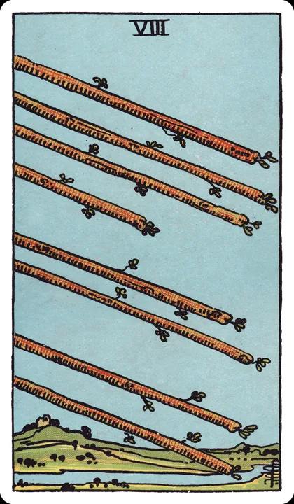Lá bài Tám Gậy (Eight of Wands) trong bộ Rider-Waite-Smith