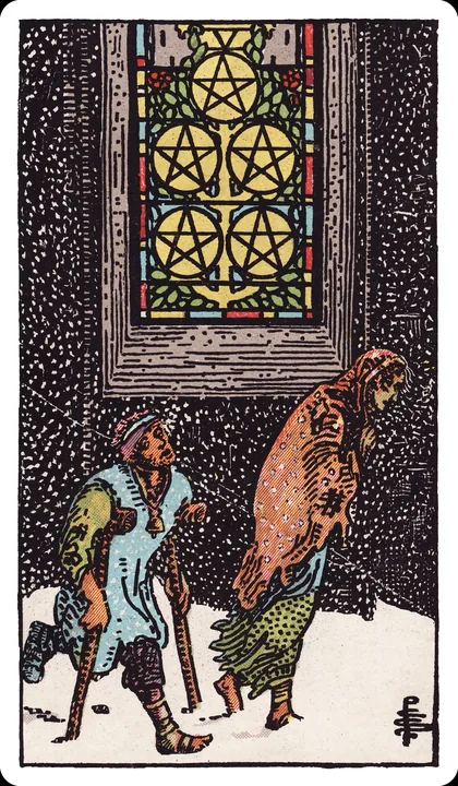 Lá bài Năm Tiền (Five of Pentacles) trong bộ Rider-Waite-Smith