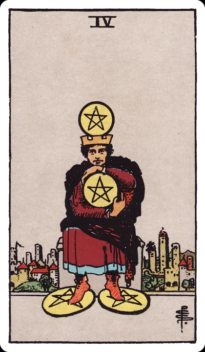 Lá bài Bốn Tiền (Four of Pentacles) trong bộ Rider-Waite-Smith