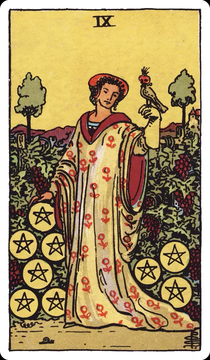 Lá bài Chín Tiền (Nine of Pentacles) trong bộ Rider-Waite-Smith