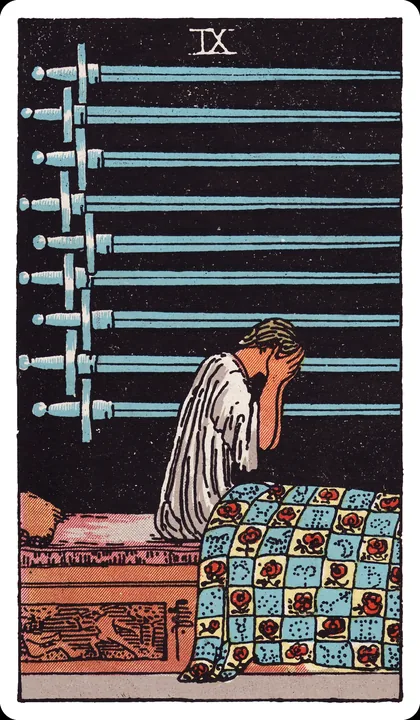 Lá bài Chín Kiếm (Nine of Swords) trong bộ Rider-Waite-Smith