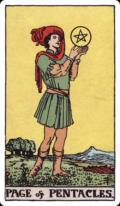 Lá bài Thị Đồng Tiền (Page of Pentacles) trong bộ Rider-Waite-Smith