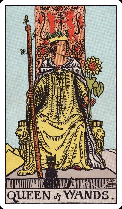 Lá bài Nữ Hoàng Gậy (Queen of Wands) trong bộ Rider-Waite-Smith