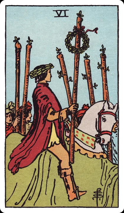 Lá bài Sáu Gậy (Six of Wands) trong bộ Rider-Waite-Smith