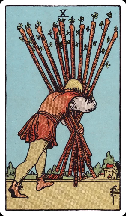 Lá bài Mười Gậy (Ten of Wands) trong bộ Rider-Waite-Smith