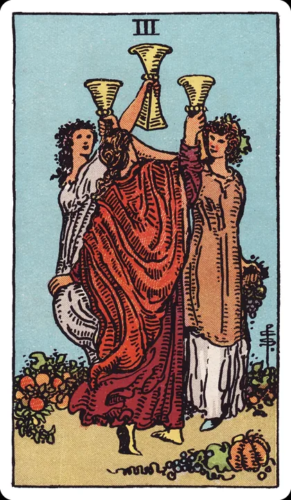 Lá bài Ba Cốc (Three of Cups) trong bộ Rider-Waite-Smith