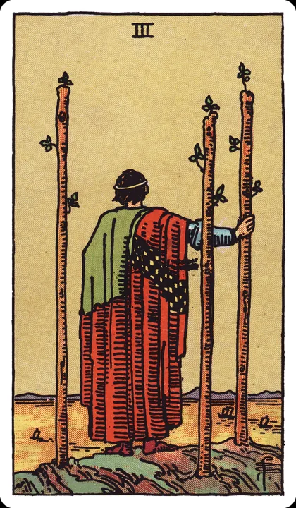 Lá bài Ba Gậy (Three of Wands) trong bộ Rider-Waite-Smith